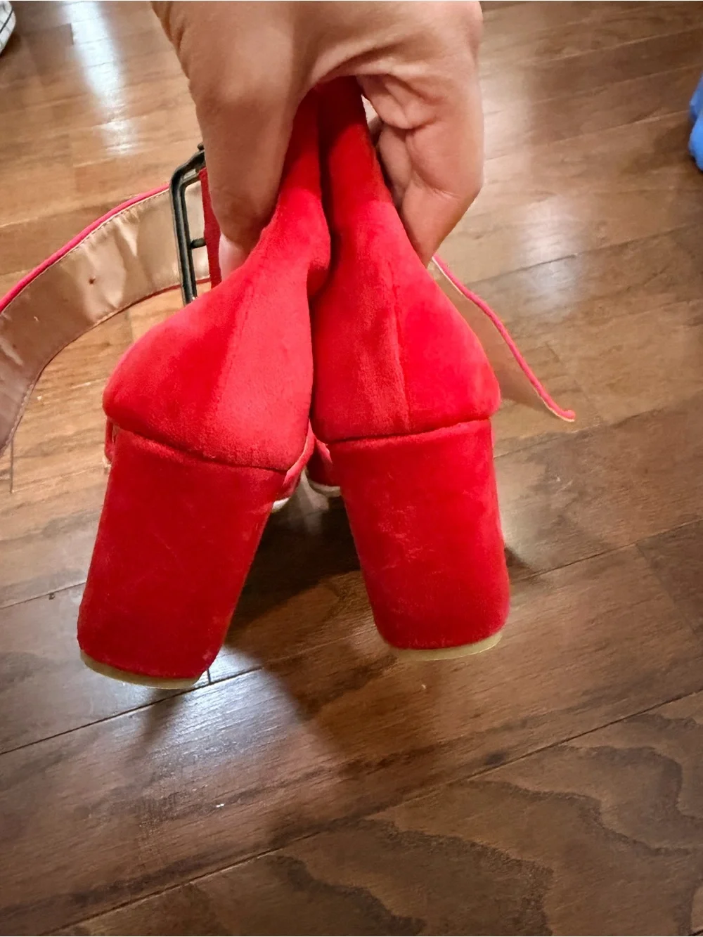 Red Suede Strappy High Heel Sandals